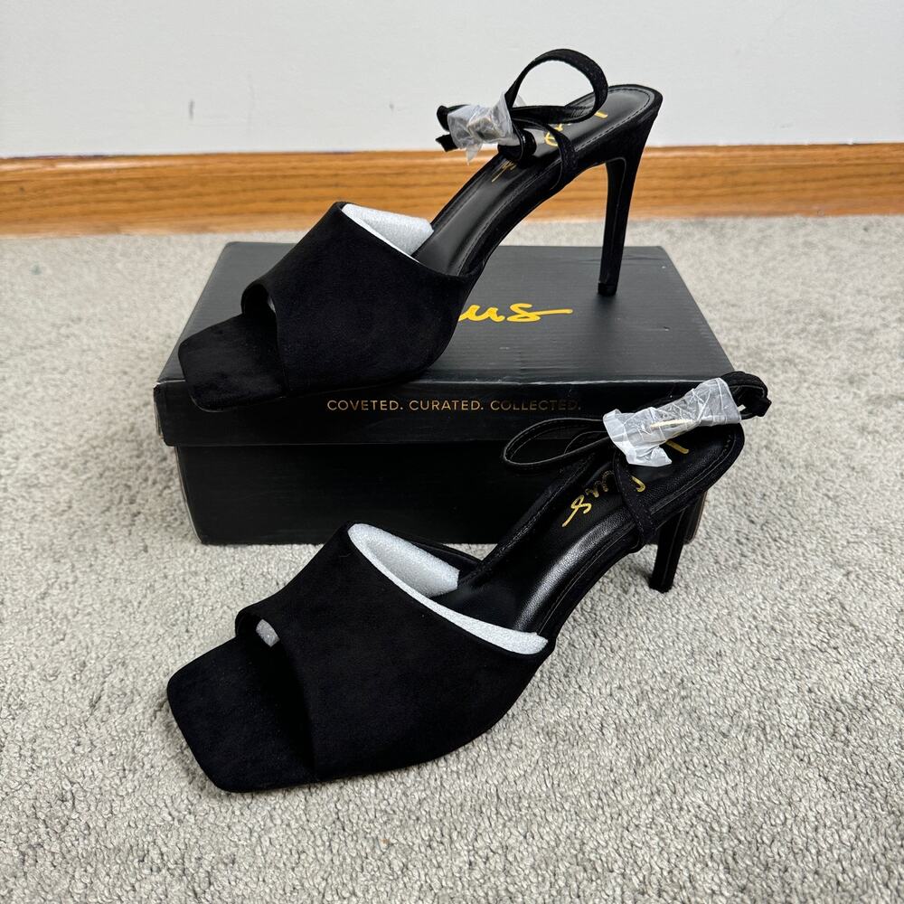Lulus Sylay Black Suede Ankle Strap Heels Womens 9 NEW IN BOX